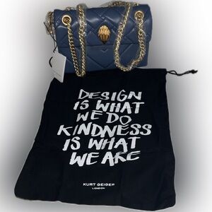 Kurt Geiger Navy Quilted Shoulder Bag with Gold Chain